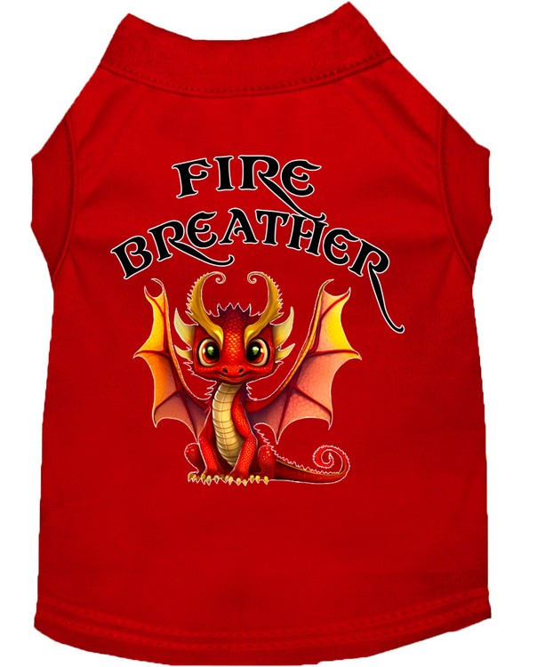 Fire Breather Dragon Screen Print Dog Shirt Red XS (8)